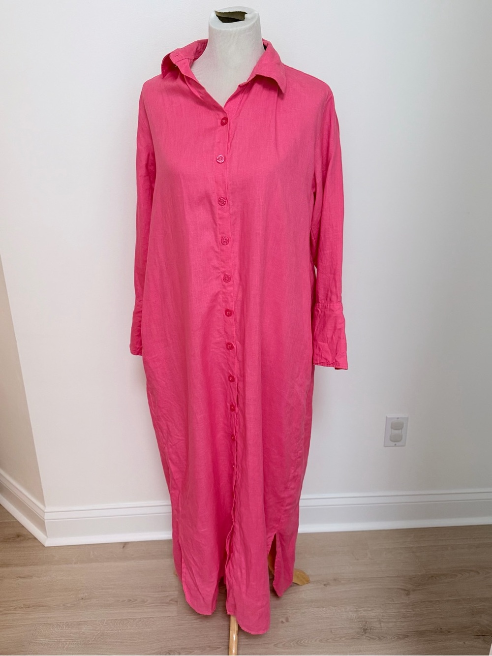 LJ Designs Hot Pink Linen Maxi Shirt Dress – Size L
